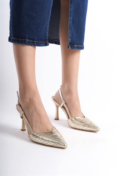 Mubiano Hakiki Deri Collection Kadın Topuklu Stiletto & Ayakkabı Dore -MCBRG5738-DR