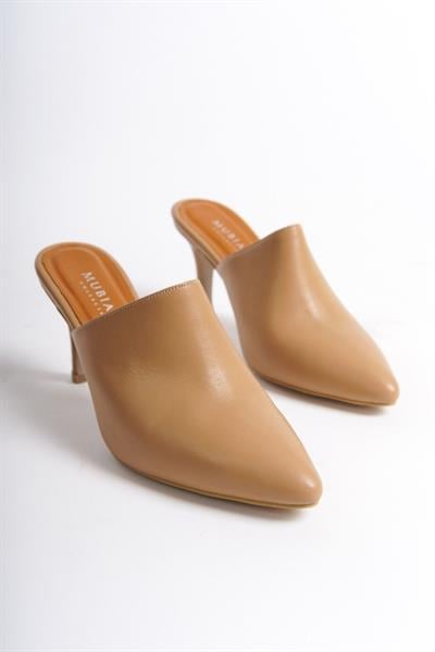 Mubiano Hakiki Deri Collection Kadın Topuklu Terlik Nude -MCALM133-N