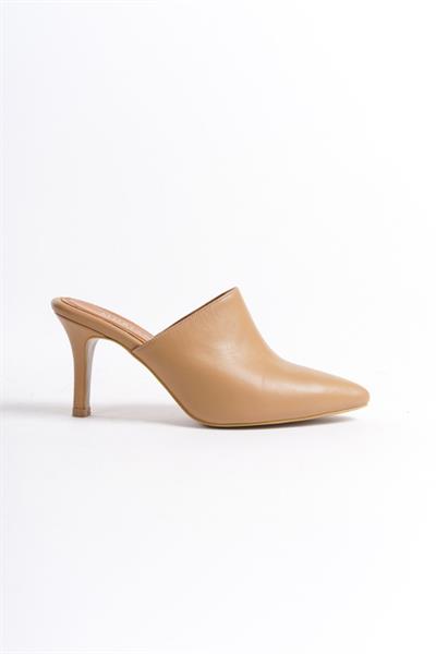 Mubiano Hakiki Deri Collection Kadın Topuklu Terlik Nude -MCALM133-N