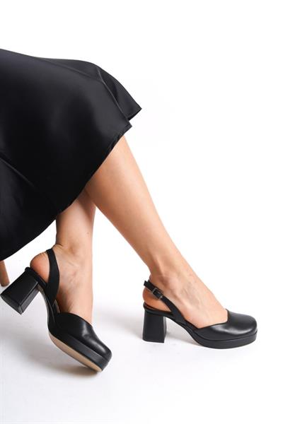 Mubiano Hakiki Deri Collection Kadın Topuklu Ayakkabı Siyah -MCALM831-S