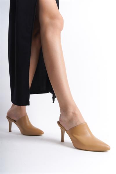 Mubiano Hakiki Deri Collection Kadın Topuklu Terlik Nude -MCALM133-N