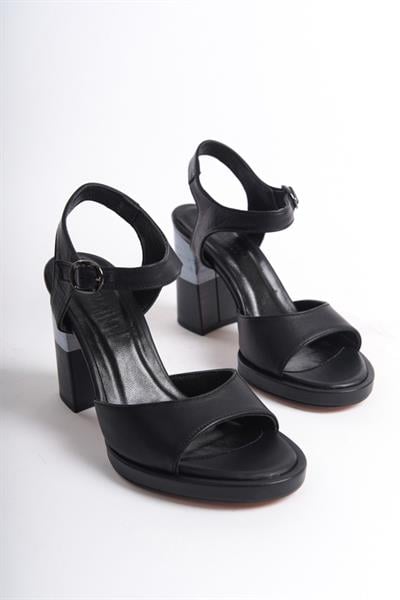 Mubiano Hakiki Deri Collection Kadın Topuklu Sandalet Siyah -MCRGN532-S