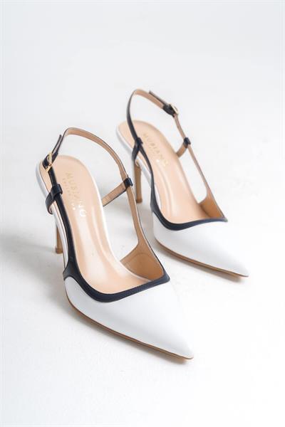 Mubiano Hakiki Deri Collection Kadın Topuklu Stiletto & Ayakkabı Beyaz/Lacivert -MCBRG5698-BL