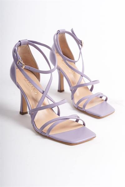 Mubiano Hakiki Deri Collection Kadın Topuklu Sandalet Lila -MCBRG5736-L