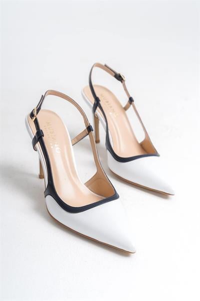 Mubiano Hakiki Deri Collection Kadın Topuklu Stiletto & Ayakkabı Beyaz/Lacivert -MCBRG5698-BL