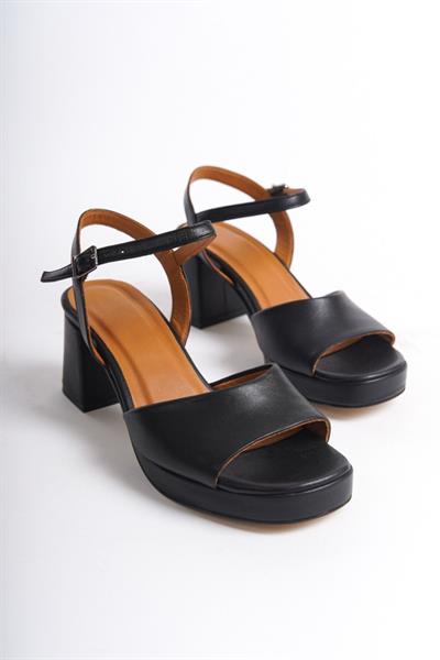 Mubiano Hakiki Deri Collection Kadın Topuklu Sandalet Siyah -MCBRG5517-S