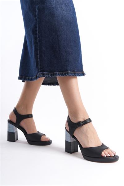 Mubiano Hakiki Deri Collection Kadın Topuklu Sandalet Siyah -MCRGN532-S