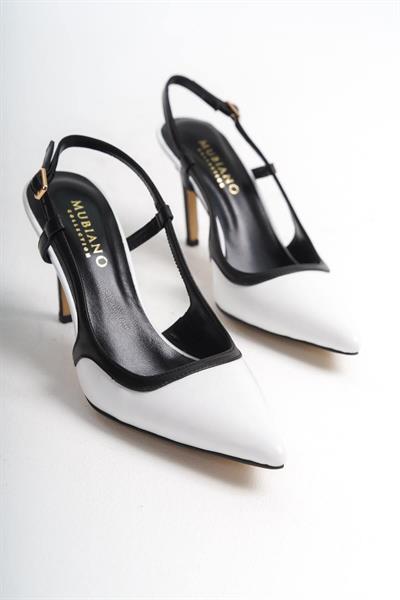Mubiano Hakiki Deri Collection Kadın Topuklu Stiletto & Ayakkabı Beyaz/Siyah -MCBRG5698-BS