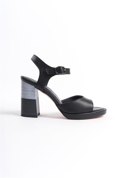 Mubiano Hakiki Deri Collection Kadın Topuklu Sandalet Siyah -MCRGN532-S