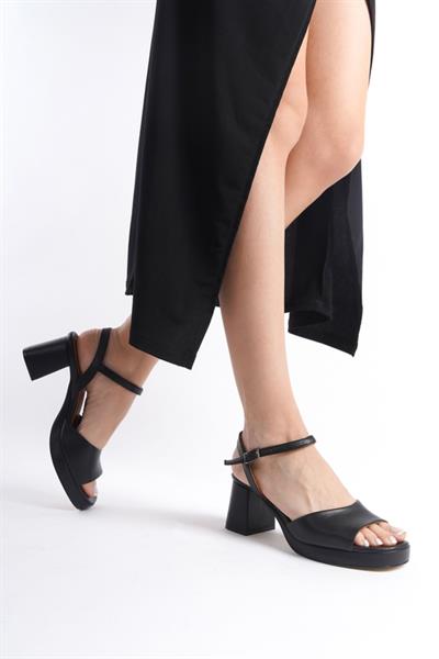 Mubiano Hakiki Deri Collection Kadın Topuklu Sandalet Siyah -MCBRG5517-S