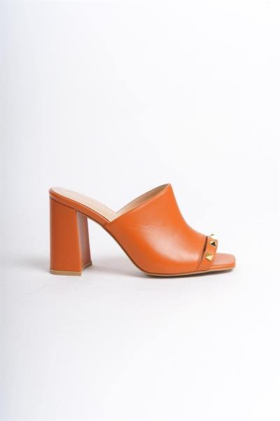 Mubiano Hakiki Deri Collection Kadın Topuklu Terlik Oranj -MCBRG5692-ORJ