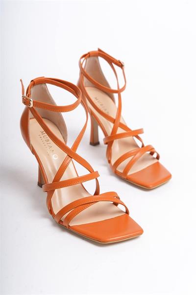 Mubiano Hakiki Deri Collection Kadın Topuklu Sandalet Oranj -MCBRG5736-ORJ
