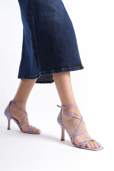 Mubiano Hakiki Deri Collection Kadın Topuklu Sandalet Lila -MCBRG5736-L