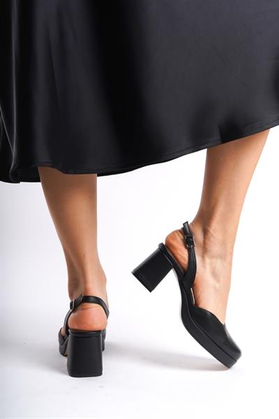 Mubiano Hakiki Deri Collection Kadın Topuklu Ayakkabı Siyah -MCALM831-S