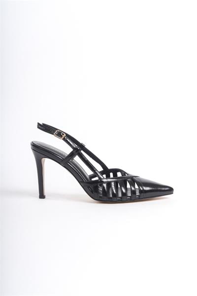 Mubiano Hakiki Deri Collection Kadın Topuklu Rugan Ayakkabı Siyah -MCBRG5796-S