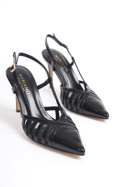 Mubiano Hakiki Deri Collection Kadın Topuklu Rugan Ayakkabı Siyah -MCBRG5796-S