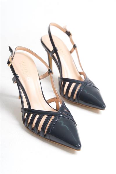 Mubiano Hakiki Deri Collection Kadın Topuklu Rugan Ayakkabı Lacivert -MCBRG5796-LCV