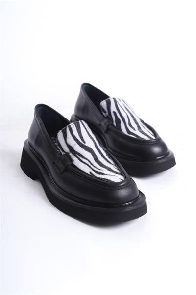 Mubiano Hakiki Deri Collection Kadın Zebra Detaylı Kalın Taban Loafer Zebra/Siyah - MCRGN7010 - SZBR