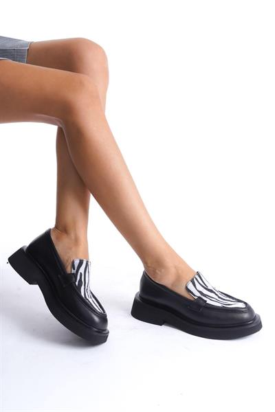 Mubiano Hakiki Deri Collection Kadın Zebra Detaylı Kalın Taban Loafer Zebra/Siyah - MCRGN7010 - SZBR