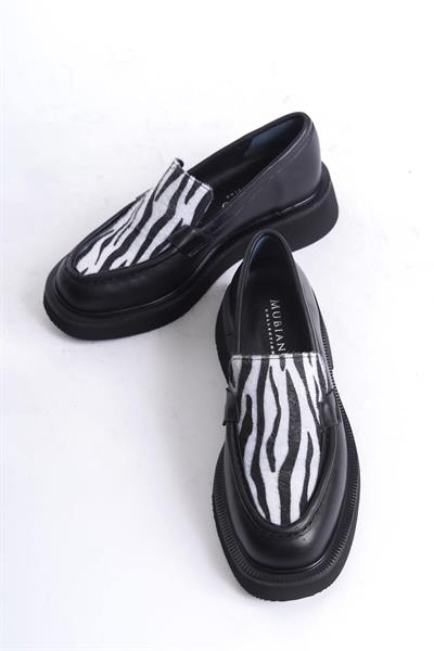 Mubiano Hakiki Deri Collection Kadın Zebra Detaylı Kalın Taban Loafer Zebra/Siyah - MCRGN7010 - SZBR