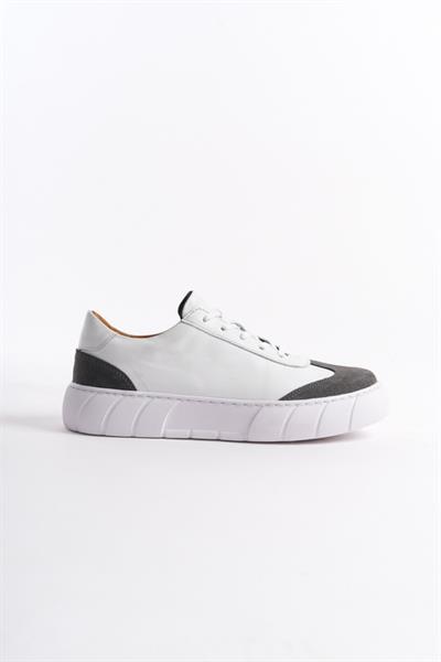 Mubiano Hakiki Deri Erkek Spor Ayakkabı & Sneaker Gri/Beyaz -MBKRY506-GRB