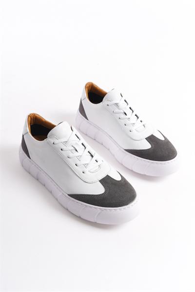 Mubiano Hakiki Deri Erkek Spor Ayakkabı & Sneaker Gri/Beyaz -MBKRY506-GRB