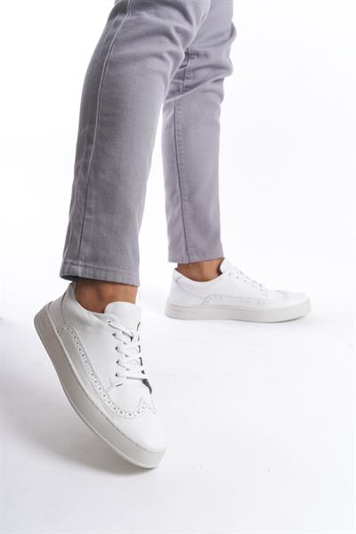 Mubiano Hakiki Deri Erkek Spor Ayakkabı & Sneaker Beyaz-MBKRY013-B