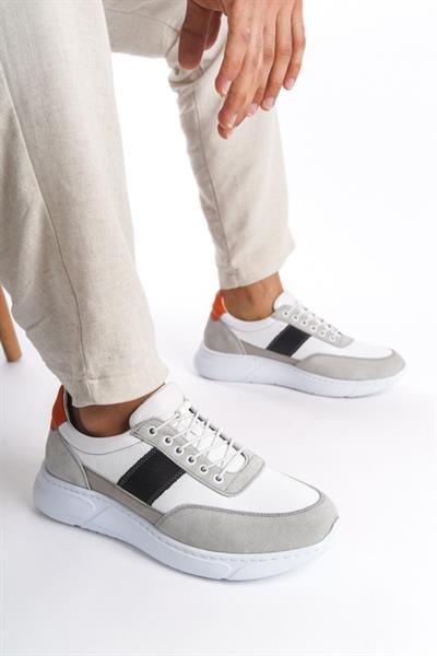 Mubiano Hakiki Deri Erkek Spor Ayakkabı & Sneaker Gri/Beyaz -MBKNT-GRB