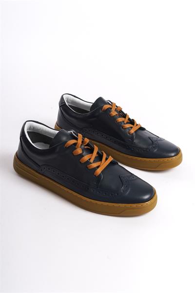 Mubiano Hakiki Deri Erkek Spor Ayakkabı & Sneaker Lacivert -MBKRYT014-LCV