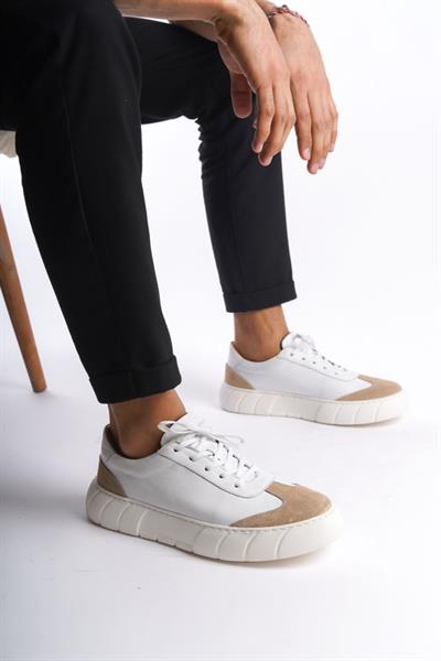 Mubiano Hakiki Deri Erkek Spor Ayakkabı & Sneaker Nude/Beyaz -MBKRY506-NB