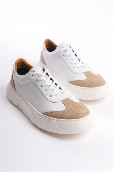 Mubiano Hakiki Deri Erkek Spor Ayakkabı & Sneaker Nude/Beyaz -MBKRY506-NB