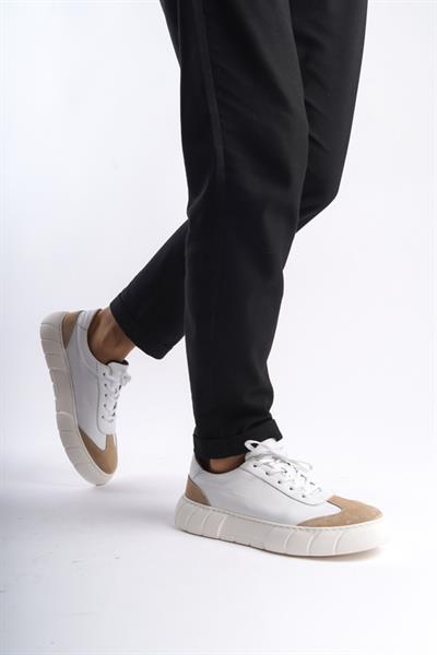 Mubiano Hakiki Deri Erkek Spor Ayakkabı & Sneaker Nude/Beyaz -MBKRY506-NB