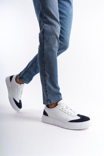 Mubiano Hakiki Deri Erkek Spor Ayakkabı & Sneaker Lacivert/Beyaz -MBKRY506-LCVB