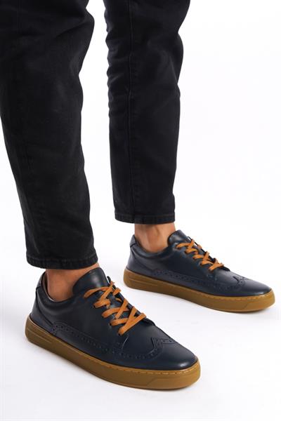 Mubiano Hakiki Deri Erkek Spor Ayakkabı & Sneaker Lacivert -MBKRYT014-LCV