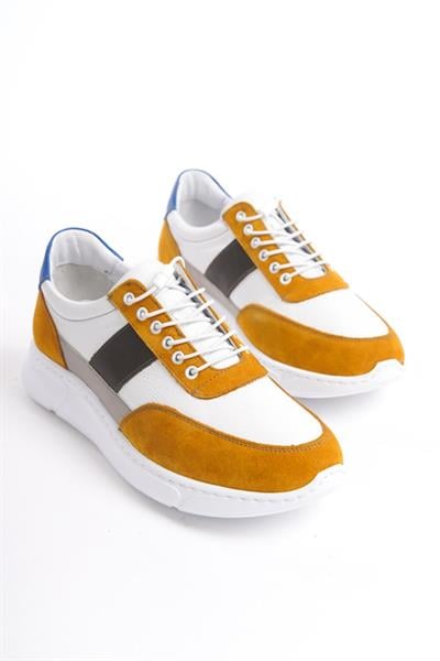 Mubiano Hakiki Deri Erkek Spor Ayakkabı & Sneaker Camel/Beyaz -MBKNT-CMLB
