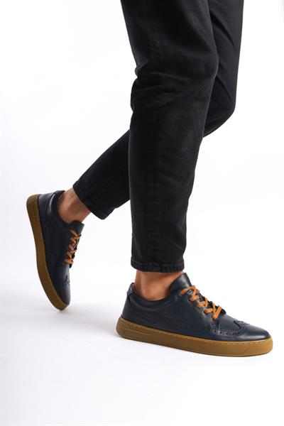 Mubiano Hakiki Deri Erkek Spor Ayakkabı & Sneaker Lacivert -MBKRYT014-LCV