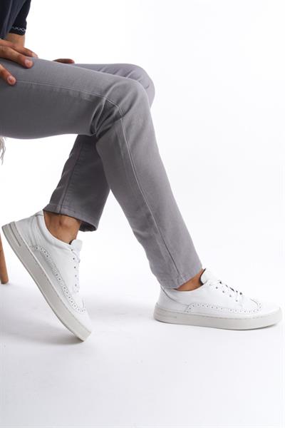 Mubiano Hakiki Deri Erkek Spor Ayakkabı & Sneaker Beyaz-MBKRY013-B