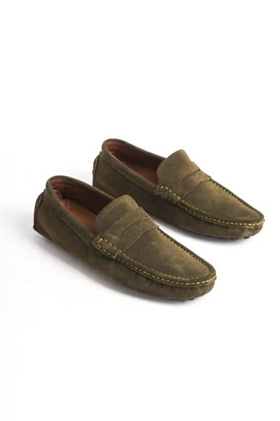 Mubiano Hakiki Deri Erkek Süet Haki Loafer -MSSR1277-HK