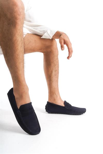 Mubiano Hakiki Deri Erkek Süet Lacivert Loafer -MSSR1277-LCV