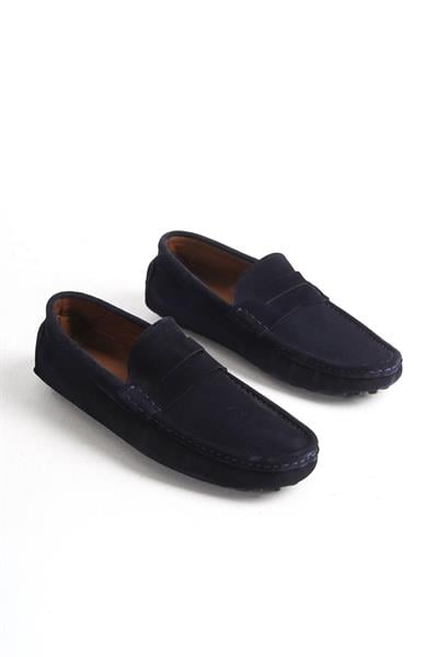Mubiano Hakiki Deri Erkek Süet Lacivert Loafer -MSSR1277-LCV