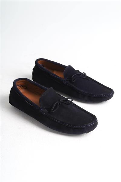 Mubiano Hakiki Deri Erkek Süet Lacivert Bağcık Detay Loafer -MSSR1273-LCV
