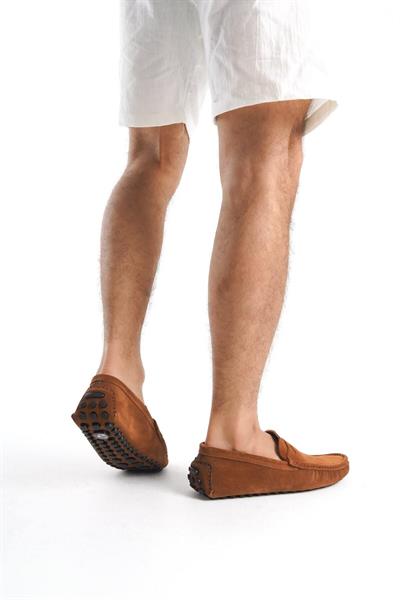 Mubiano Hakiki Deri Erkek Süet Taba Loafer -MSSR1277-TB