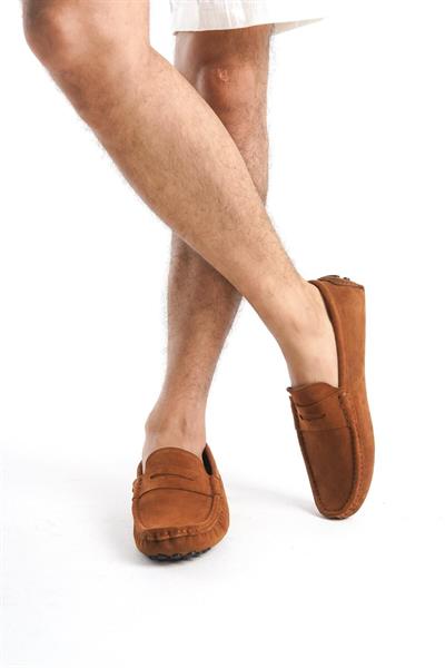 Mubiano Hakiki Deri Erkek Süet Taba Loafer -MSSR1277-TB