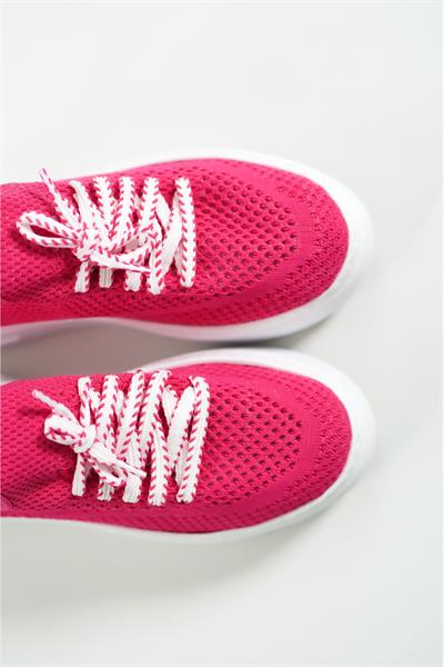 Mubiano H- 101-FS Triko Örme Kumaş Oval Burunlu Bağcık Detay Kadın Fuşya Yüksek Taban  Babet & Loafer Ayakkabı