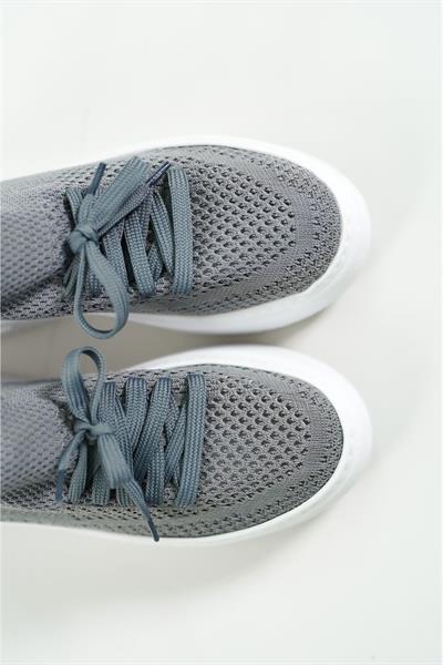 Mubiano H- 101-GR Triko Örme Kumaş Oval Burunlu Bağcık Detay Kadın Gri Yüksek Taban  Babet & Loafer Ayakkabı