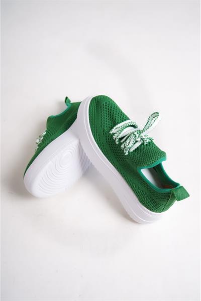 Mubiano H- 101-Y Triko Örme Kumaş Oval Burunlu Bağcık Detay Kadın Yeşil Yüksek Taban  Babet & Loafer Ayakkabı