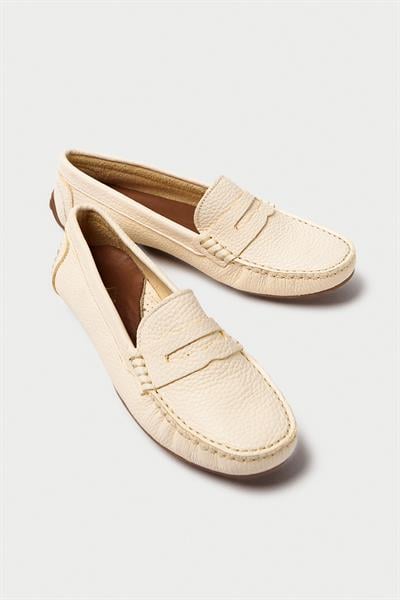 Mubiano Hakiki Deri 202-BJ Oval Burunlu Kadın Bej Babet & Loafer Ayakkabı