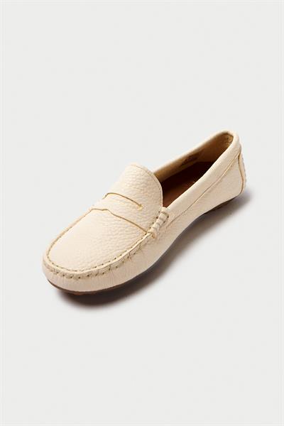 Mubiano Hakiki Deri 202-BJ Oval Burunlu Kadın Bej Babet & Loafer Ayakkabı
