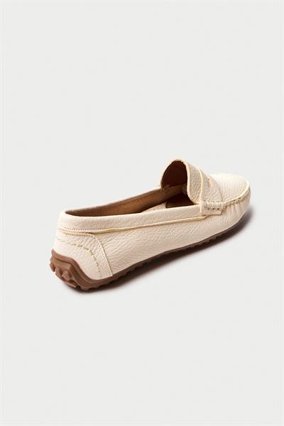 Mubiano Hakiki Deri 202-BJ Oval Burunlu Kadın Bej Babet & Loafer Ayakkabı