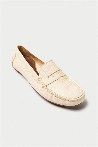 Mubiano Hakiki Deri 202-BJ Oval Burunlu Kadın Bej Babet & Loafer Ayakkabı